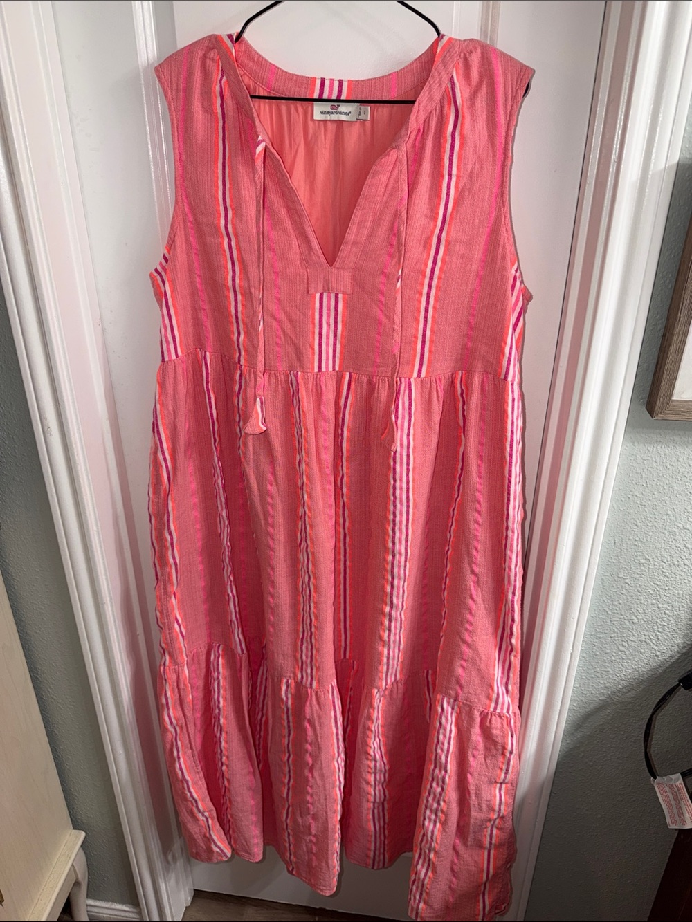 NWOT Vineyard Vines Striped Neon Pop Tiered Breezy Maxi Dress Size Large - Picture 3 of 10